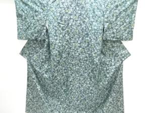 アンティーク　枝花模様織り出し手織り紬着物アンサンブル